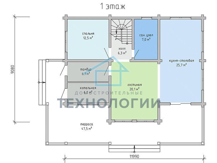Дом шале из бруса полутораэтажный 9х12 с котельной Трейда